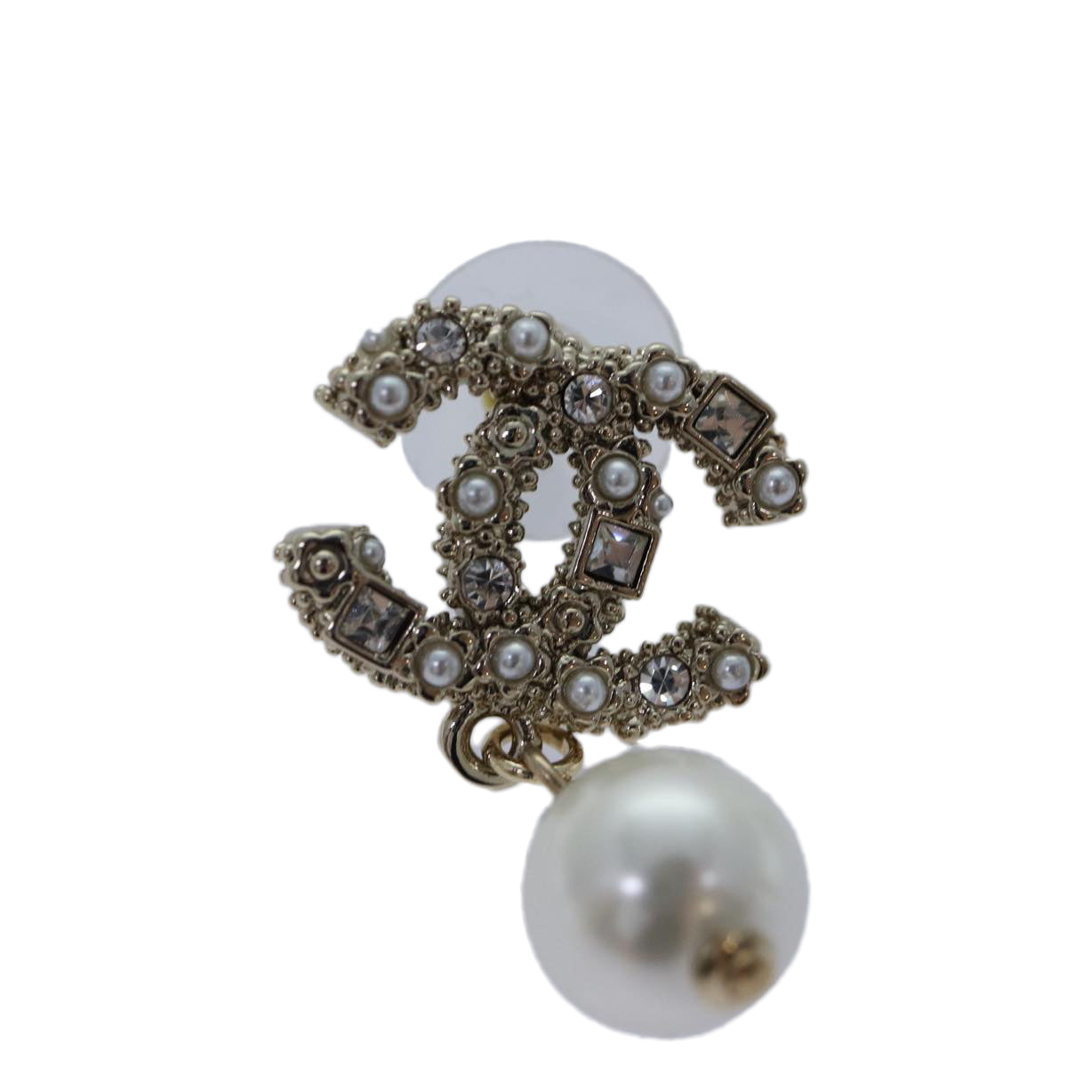 CHANEL Pearl Earring metal Silver CC Auth 89078