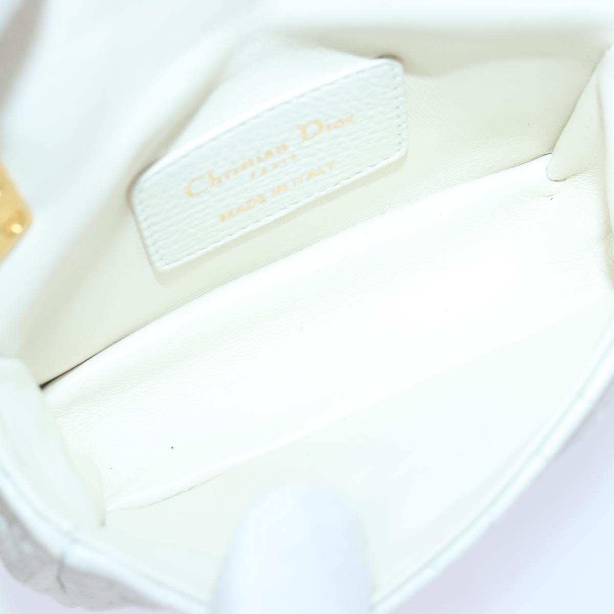 Christian Dior Dior Calo Micro Shoulder Bag Calfskin White Gold Auth 89081SV