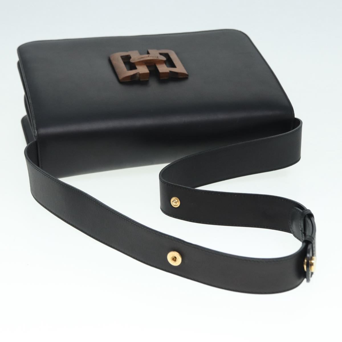 Salvatore Ferragamo Shoulder Bag Leather Black Gold Auth 89092