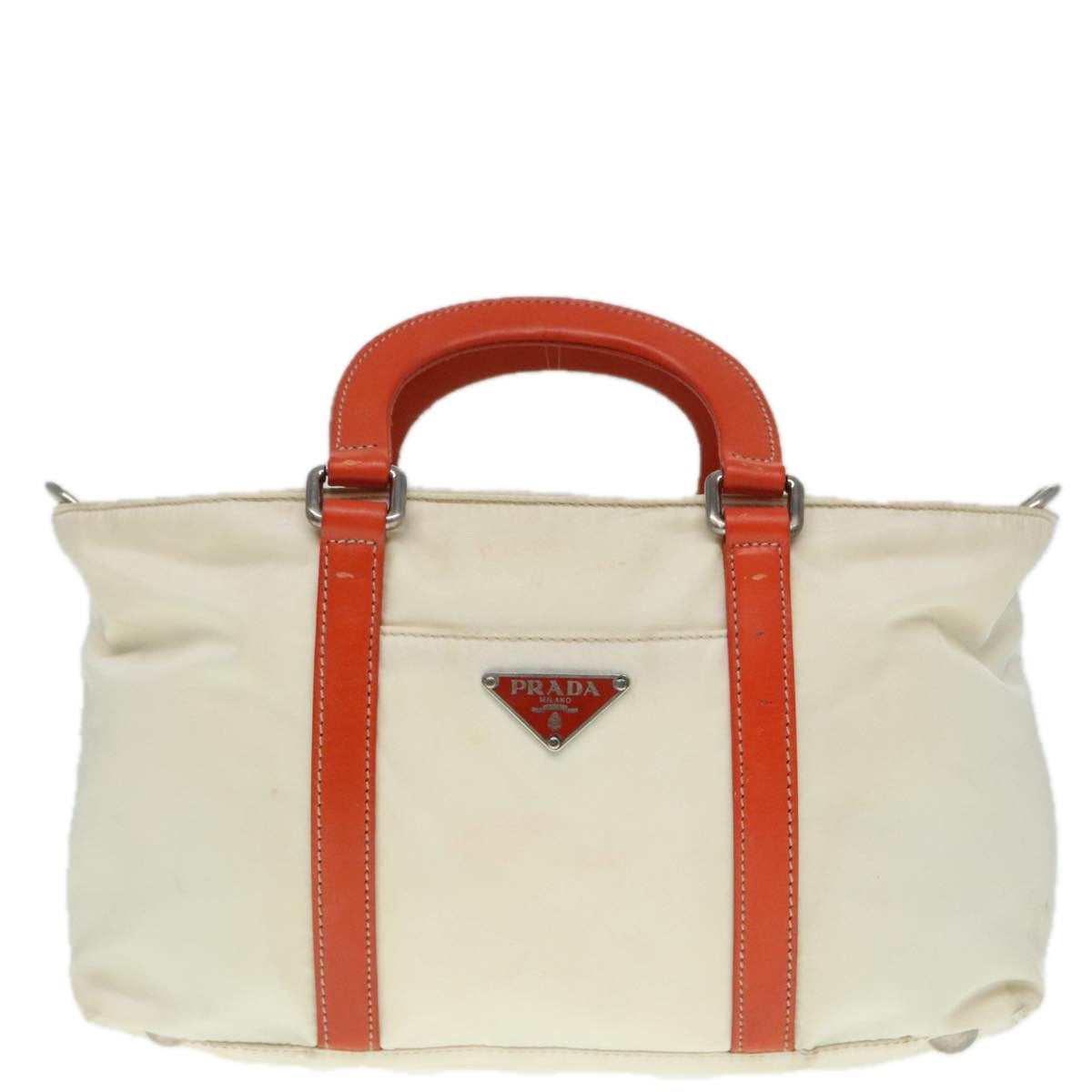 PRADA Hand Bag Nylon 2way Cream Silver Auth 89096