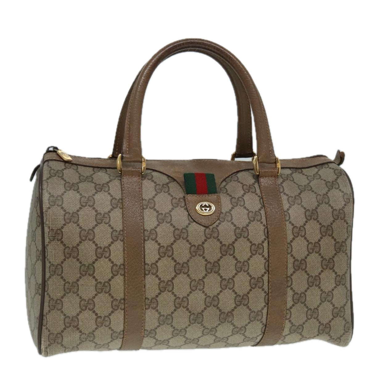 GUCCI GG Canvas Web Sherry Line Hand Bag PVC Leather Beige Green Red Auth 89098