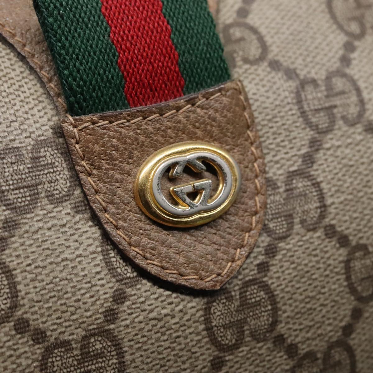 GUCCI GG Canvas Web Sherry Line Hand Bag PVC Leather Beige Green Red Auth 89098