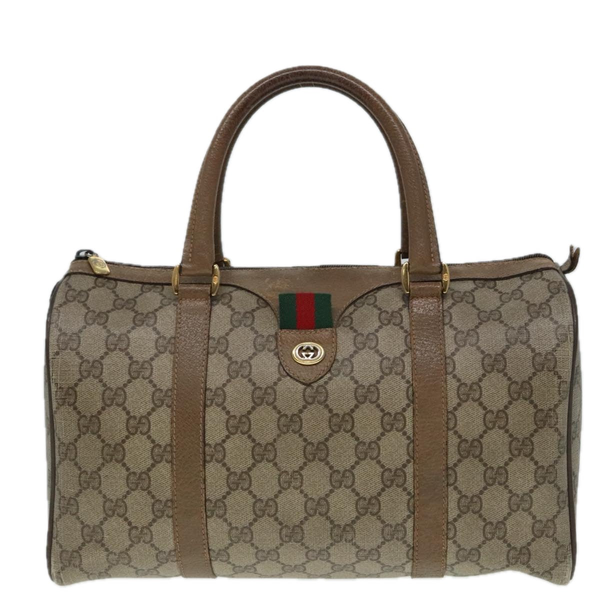 GUCCI GG Canvas Web Sherry Line Hand Bag PVC Leather Beige Green Red Auth 89098