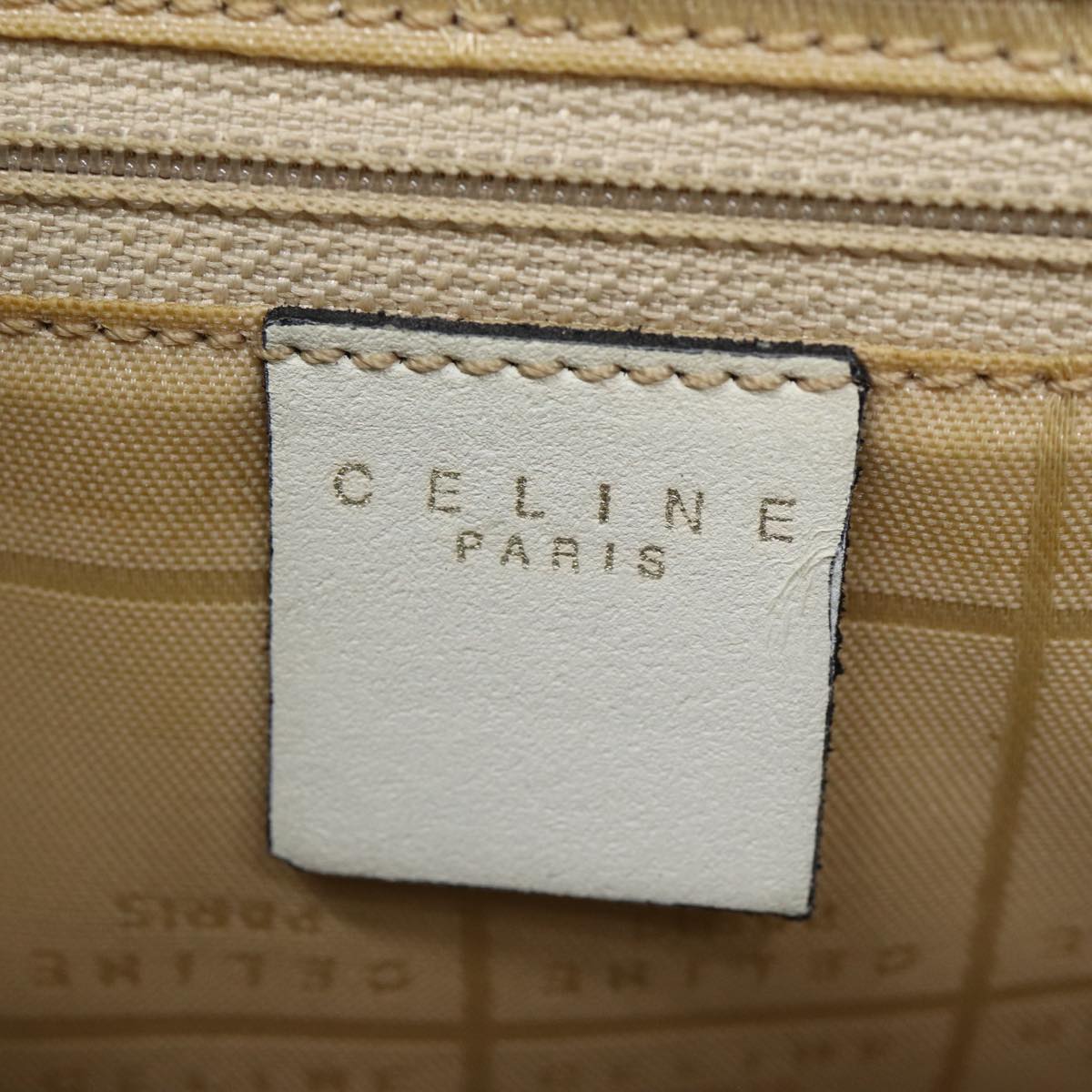 CELINE Hand Bag Leather White Gold Auth 89113