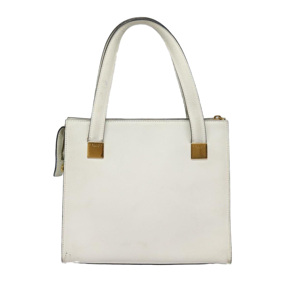 CELINE Hand Bag Leather White Gold Auth 89113