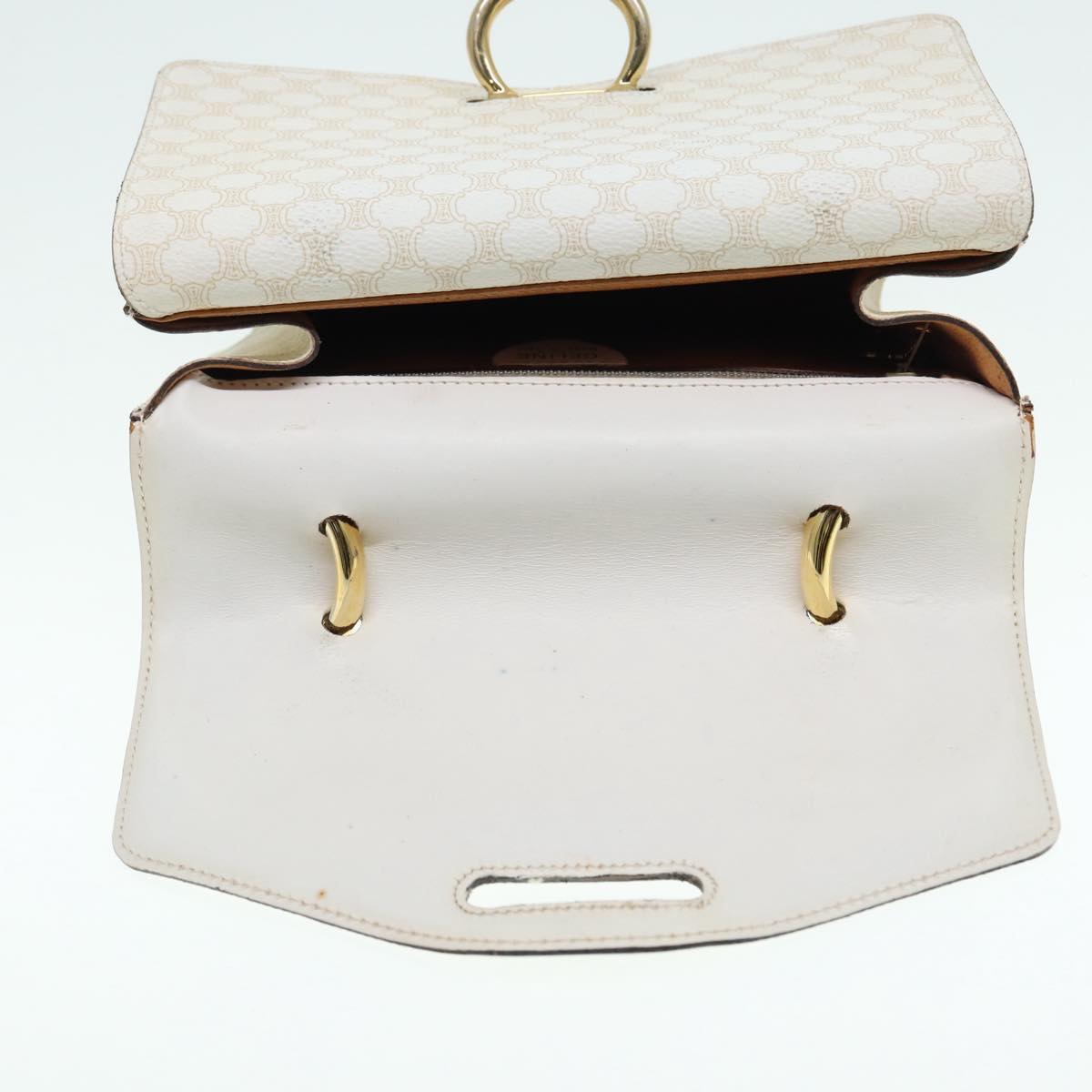 CELINE Macadam Canvas Hand Bag PVC White Gold Auth 89114