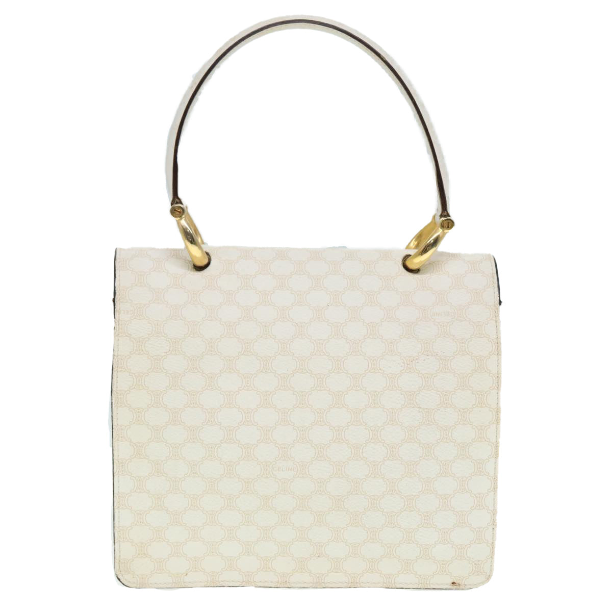 CELINE Macadam Canvas Hand Bag PVC White Gold Auth 89114