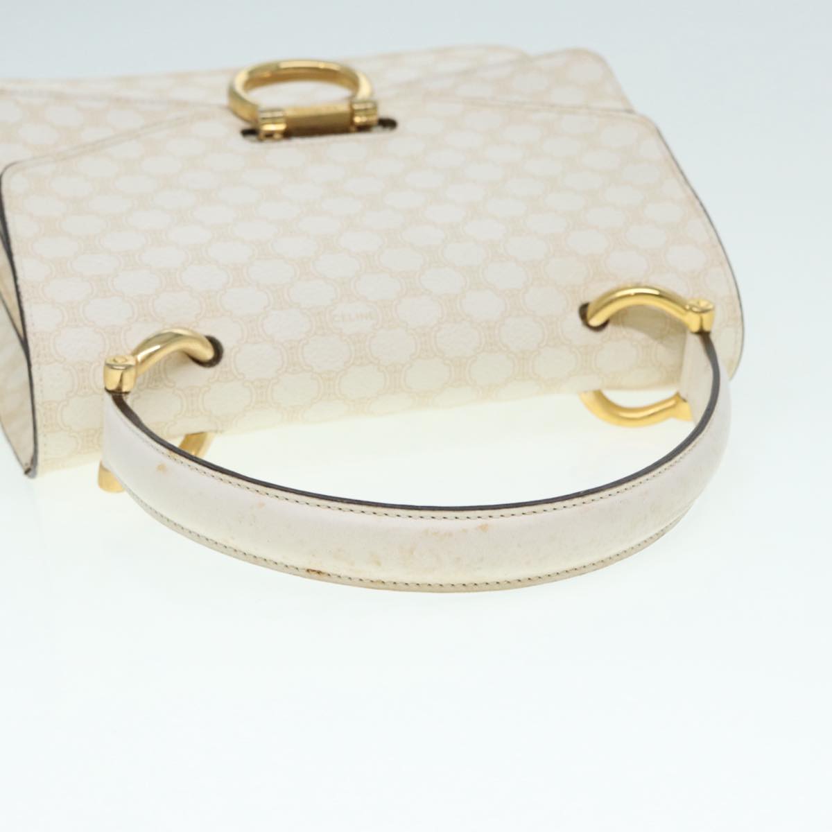 CELINE Macadam Canvas Hand Bag PVC White Gold Auth 89114