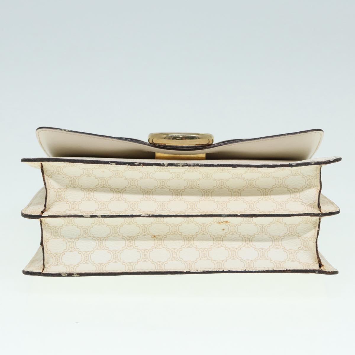 CELINE Macadam Canvas Hand Bag PVC White Gold Auth 89114