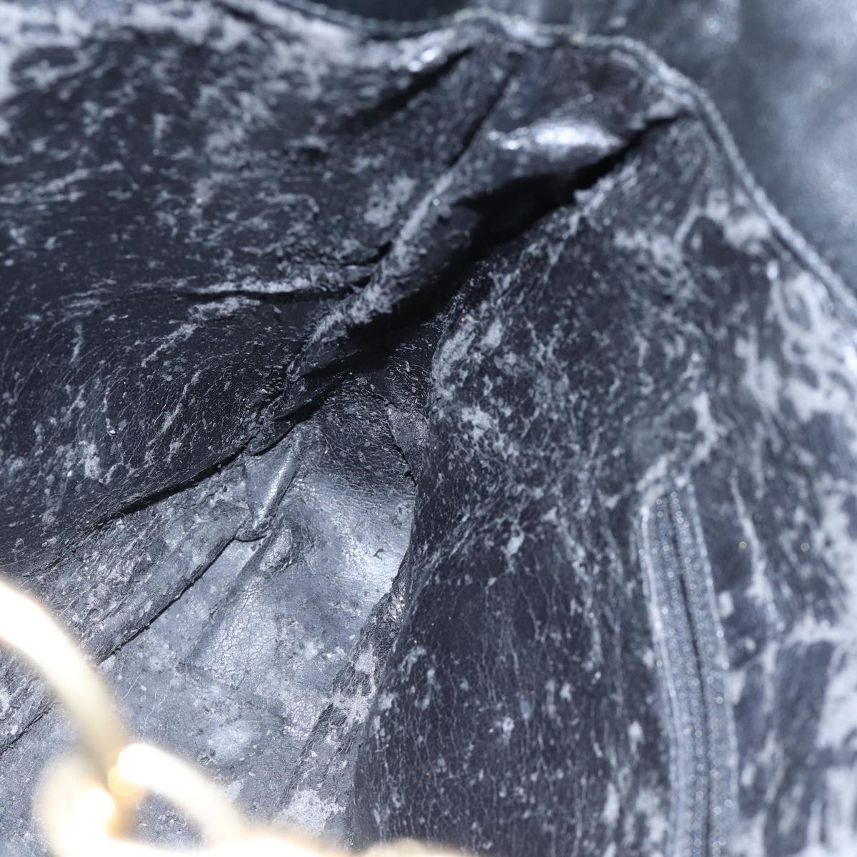 GUCCI Bamboo Shoulder Bag Leather 2way Black Gold 001 1638 2058 Auth 89140