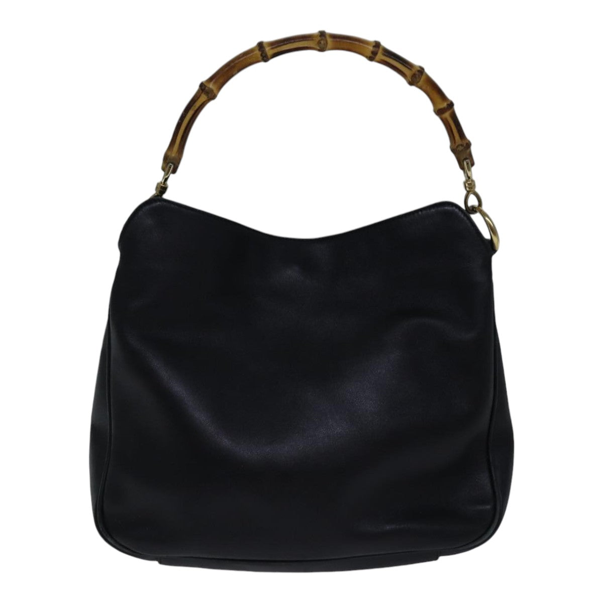 GUCCI Bamboo Shoulder Bag Leather 2way Black Gold 001 1638 2058 Auth 89140