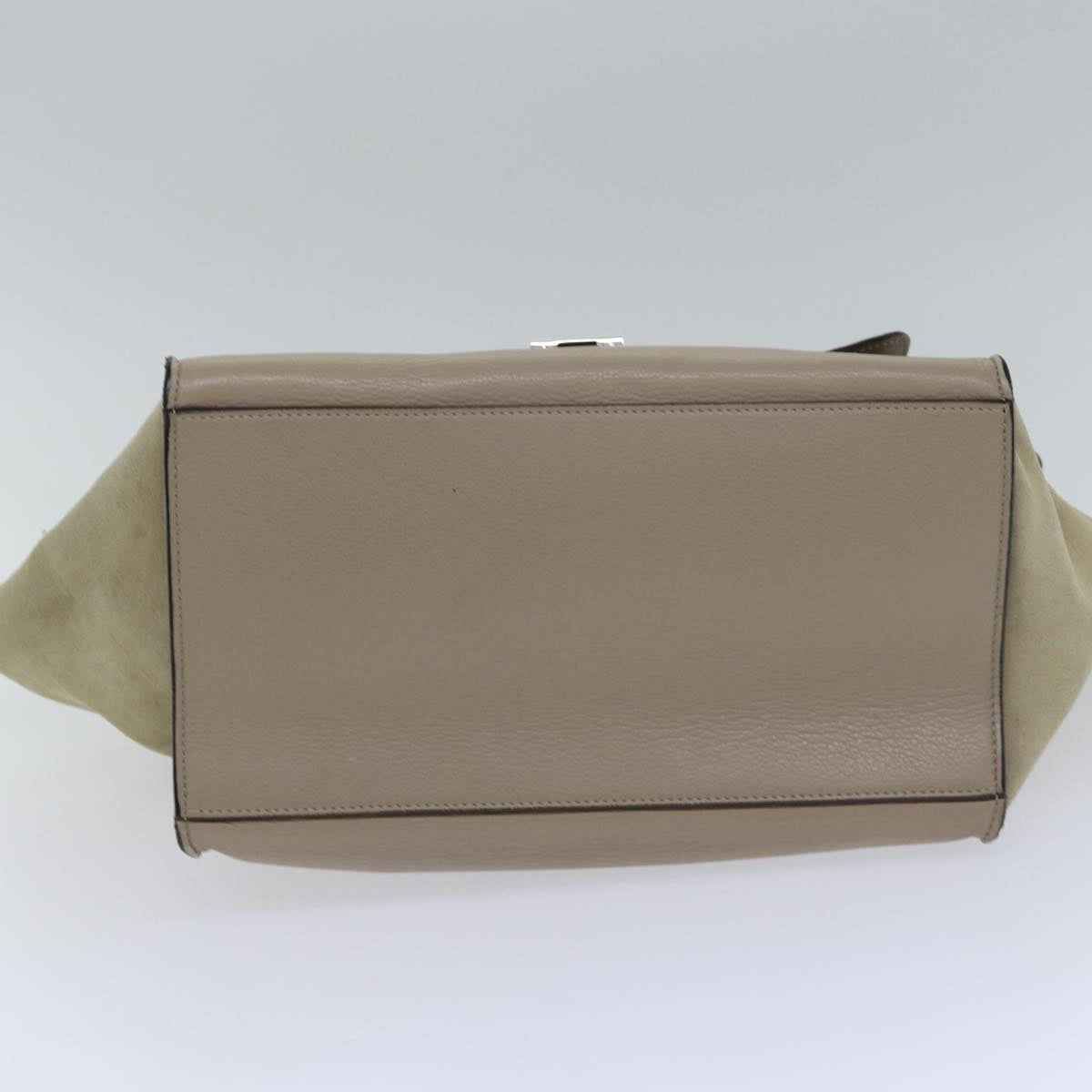 CELINE Trapeze Hand Bag Suede Leather 2way Silver Beige Auth 89145