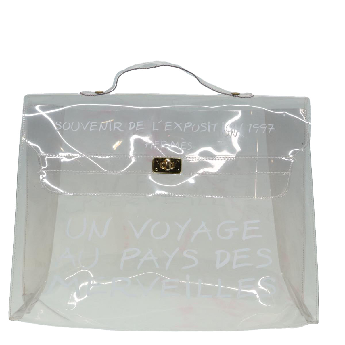 HERMES Vinyl Kelly Hand Bag Vinyl Clear Auth 89148