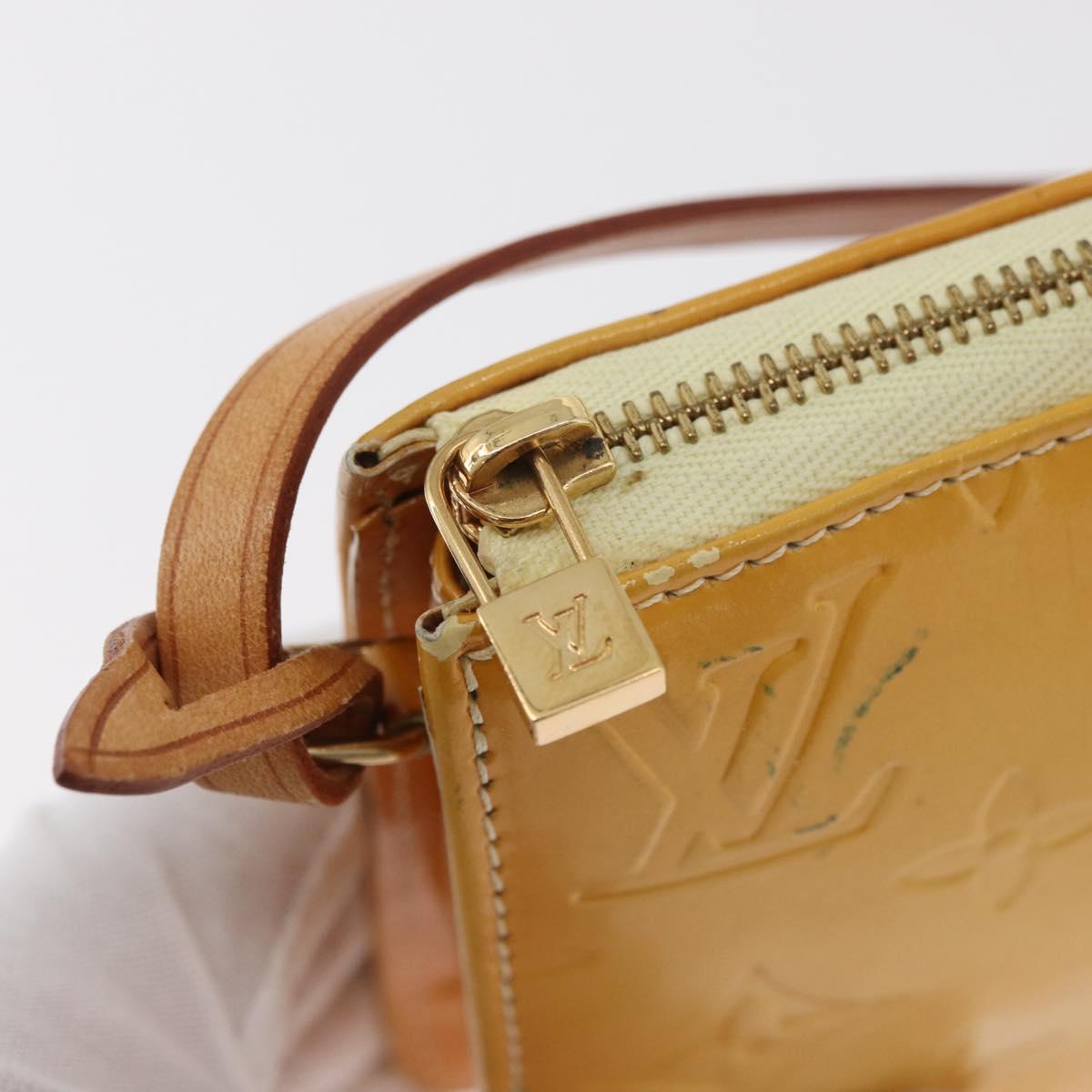 LOUIS VUITTON Vernis Lexington Accessory Pouch Lime Yellow M91058 LV Auth 89184
