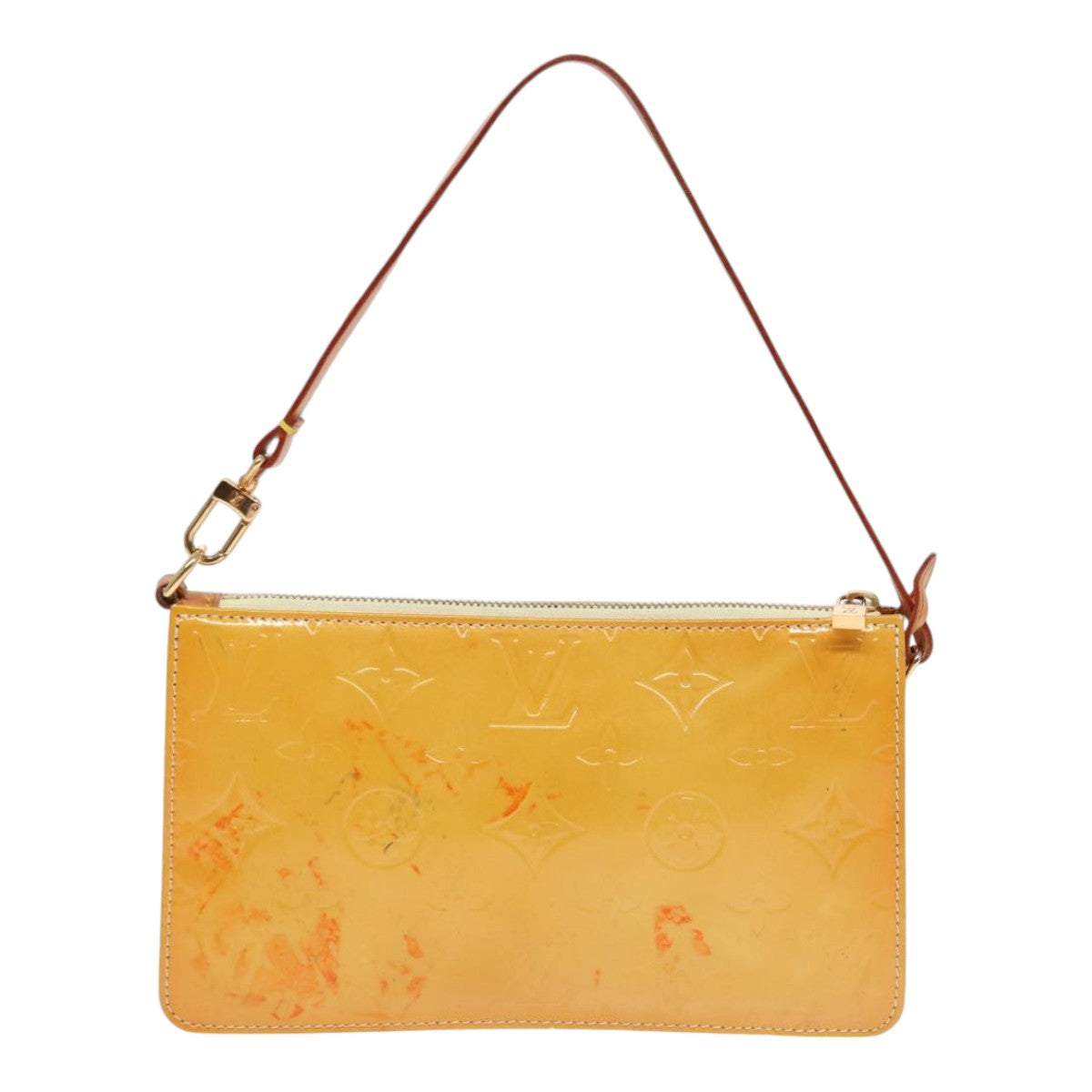 LOUIS VUITTON Vernis Lexington Accessory Pouch Lime Yellow M91058 LV Auth 89184