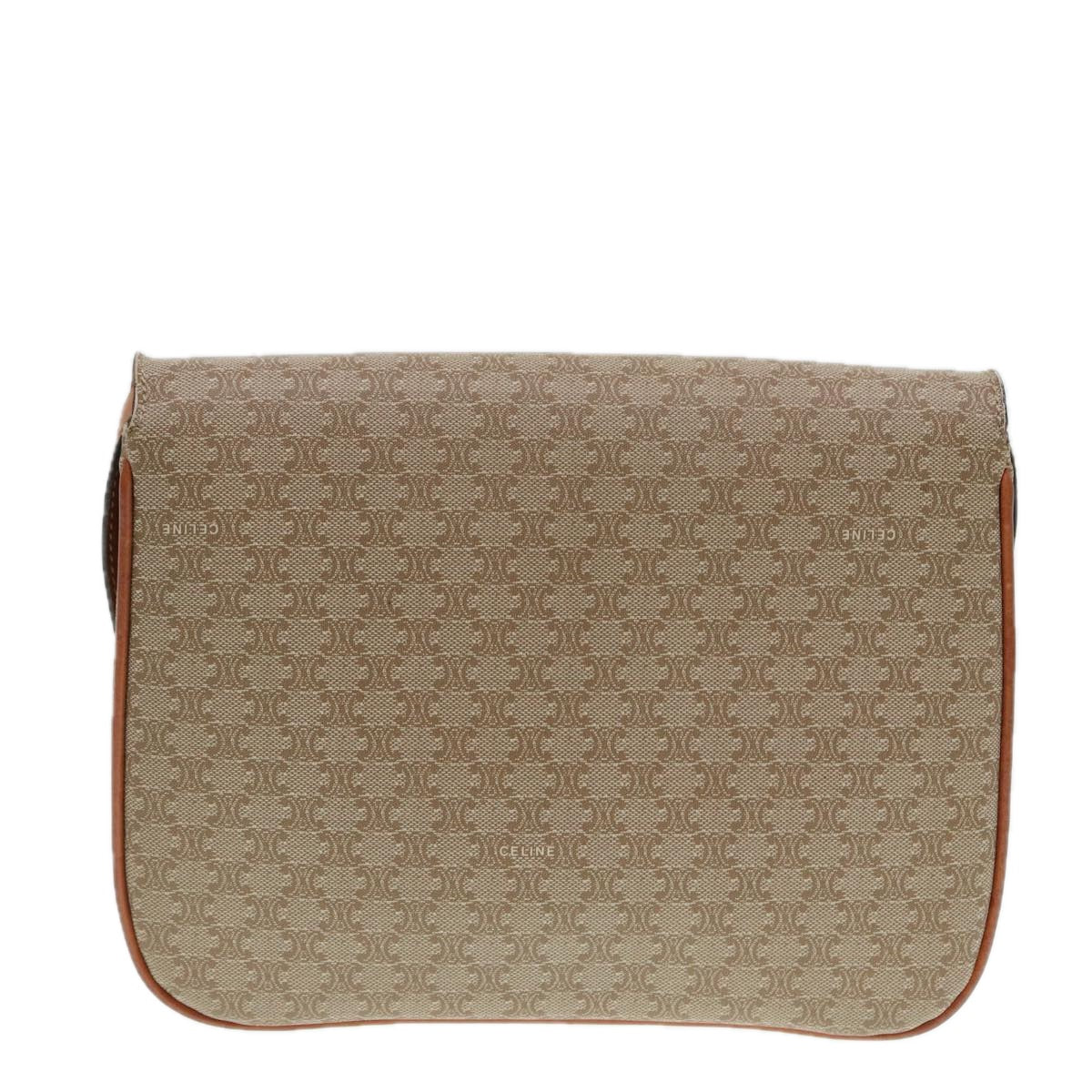 CELINE Macadam Canvas Shoulder Bag Beige Gold Auth 89226