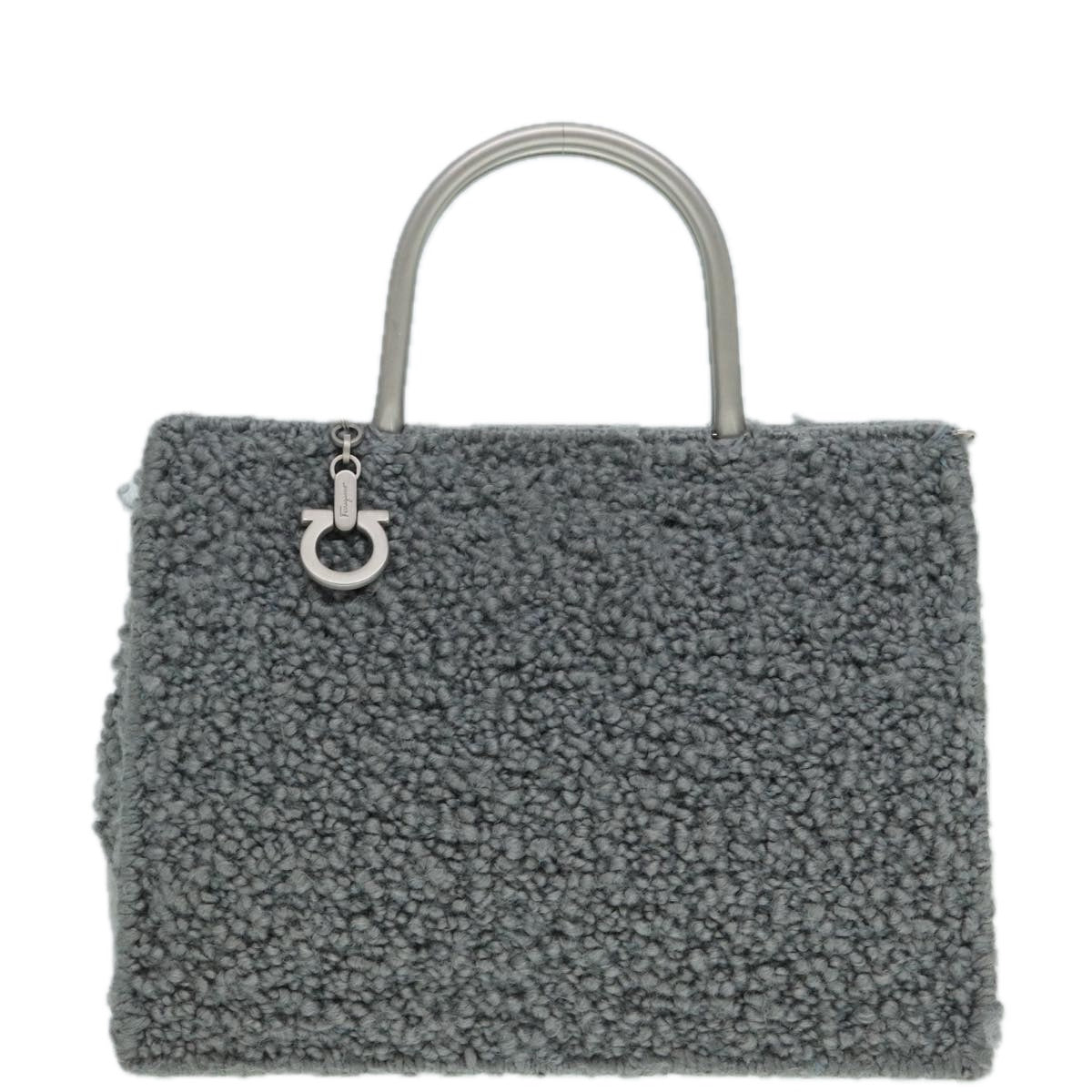 Salvatore Ferragamo Hand Bag Wool 2way Gray Silver Auth 89228