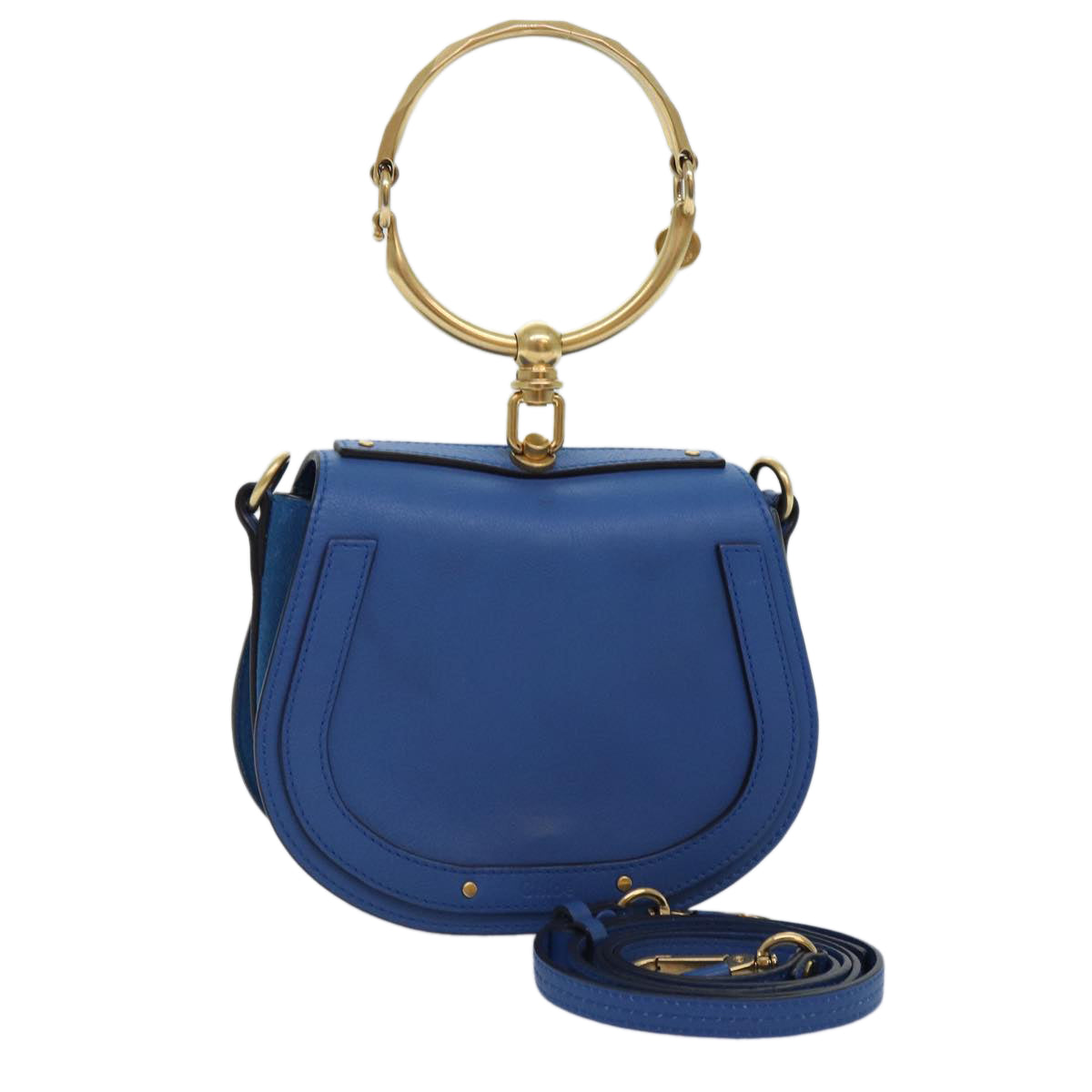 Chloe Nile Hand Bag Leather Suede 2way Blue Gold Auth 89234A