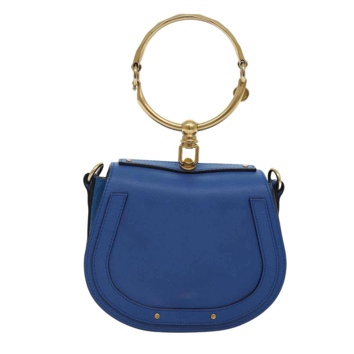 Chloe Nile Hand Bag Leather Suede 2way Blue Gold Auth 89234A