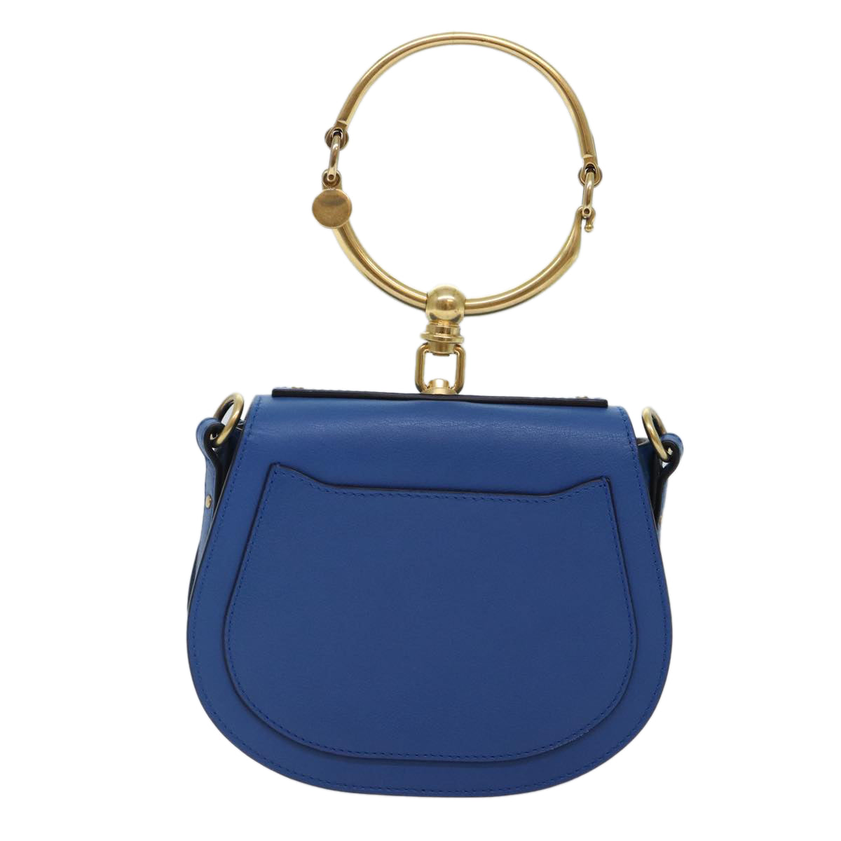 Chloe Nile Hand Bag Leather Suede 2way Blue Gold Auth 89234A