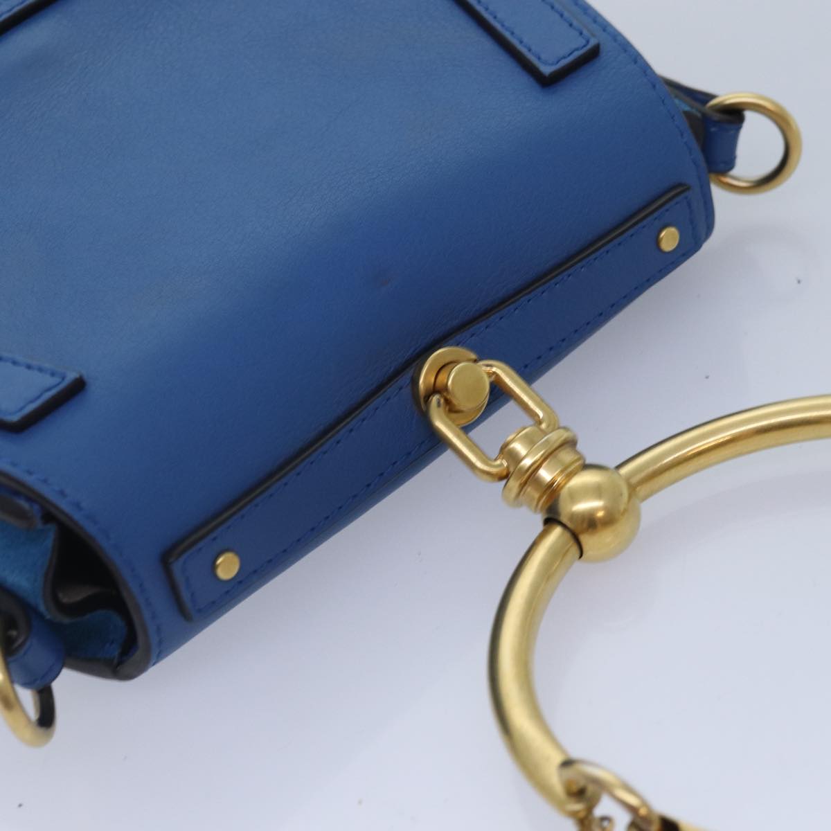 Chloe Nile Hand Bag Leather Suede 2way Blue Gold Auth 89234A