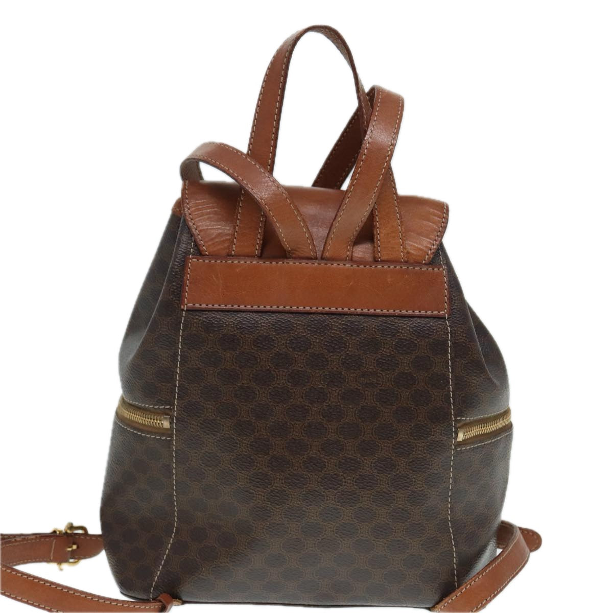 CELINE Macadam Canvas Backpack PVC Leather Brown Gold Auth 89236