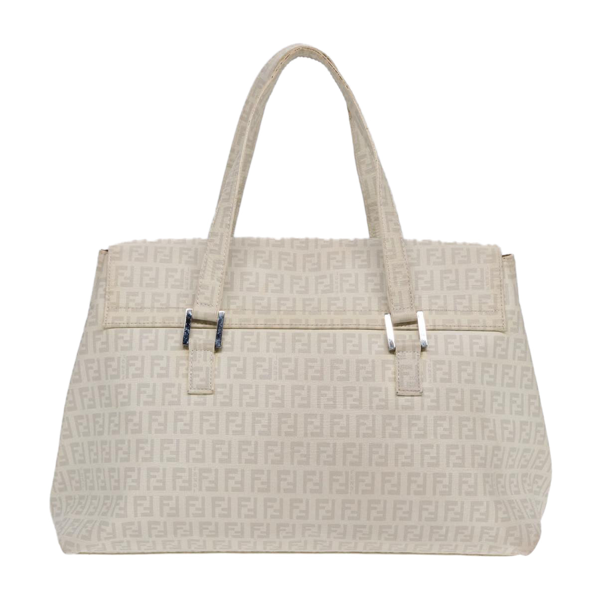 FENDI Zucchino Canvas Mamma Bucket Hand Bag White Silver Auth 89238