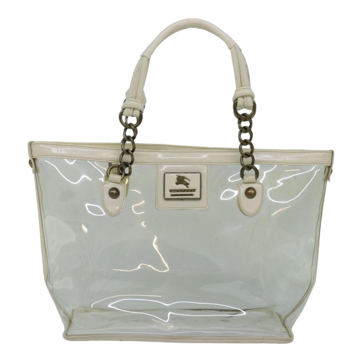 BURBERRY Blue Label Shoulder Bag Vinyl Clear White gold Auth 89239