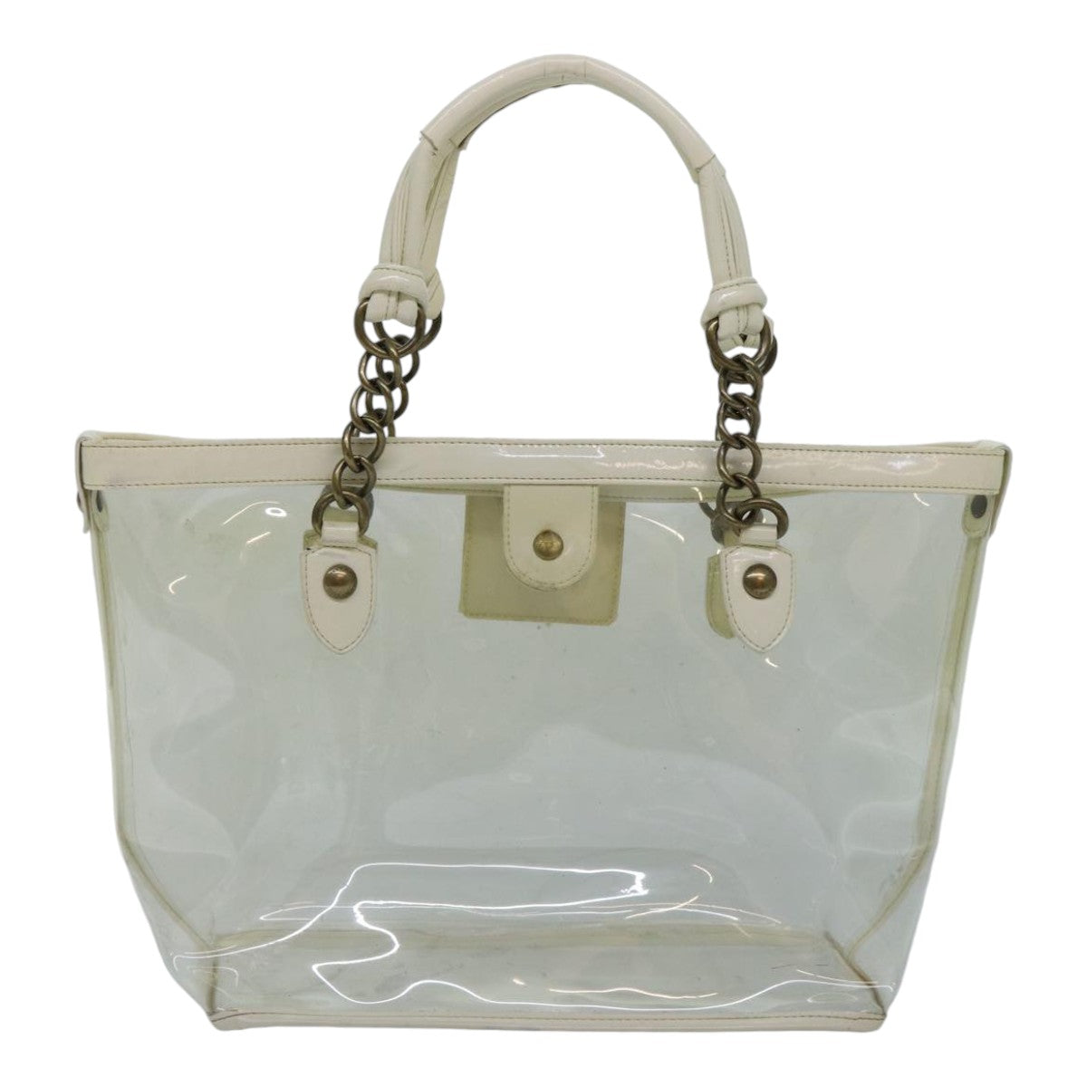 BURBERRY Blue Label Shoulder Bag Vinyl Clear White gold Auth 89239