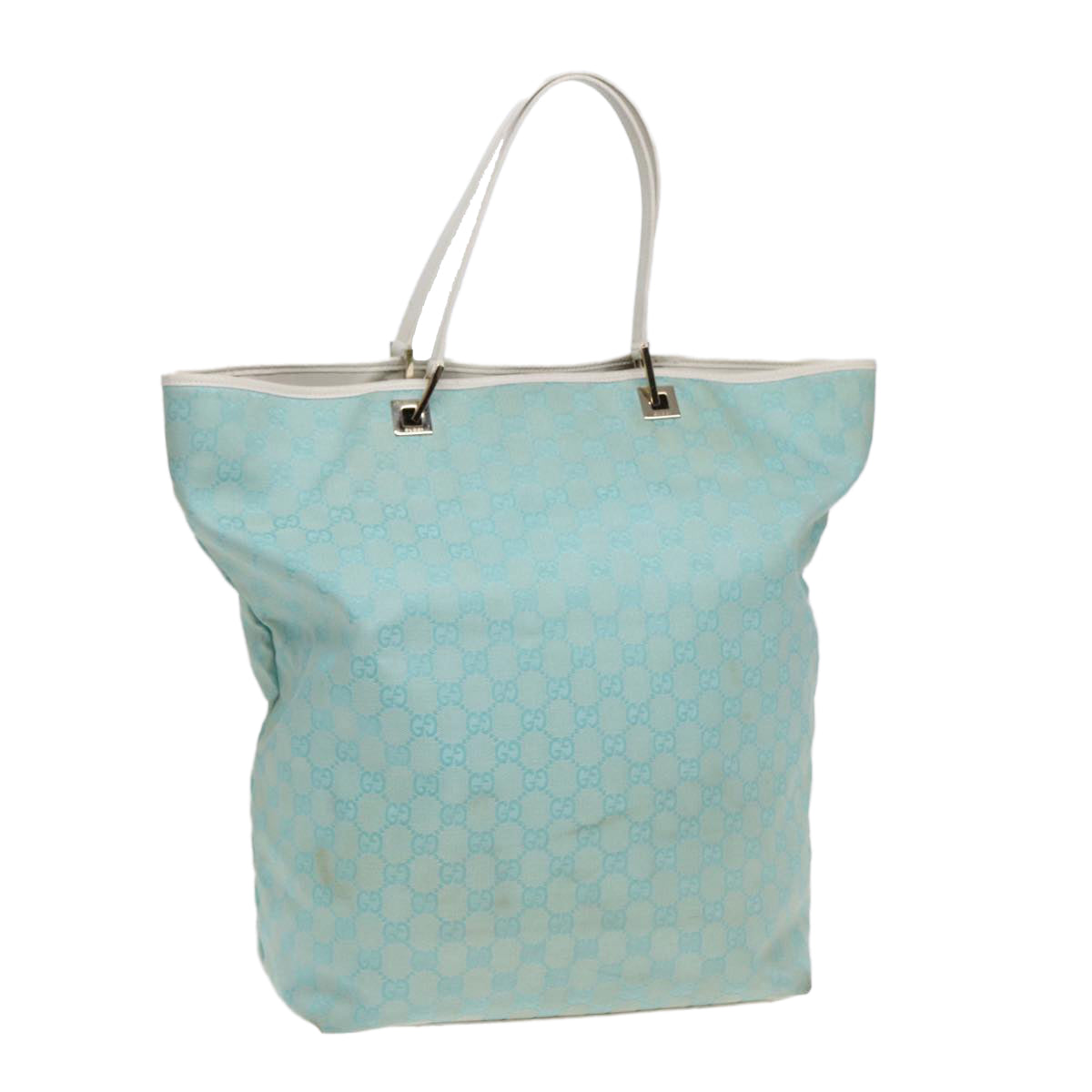 GUCCI GG Canvas Tote Bag Light Blue White Gold 002 1097 Auth 89242