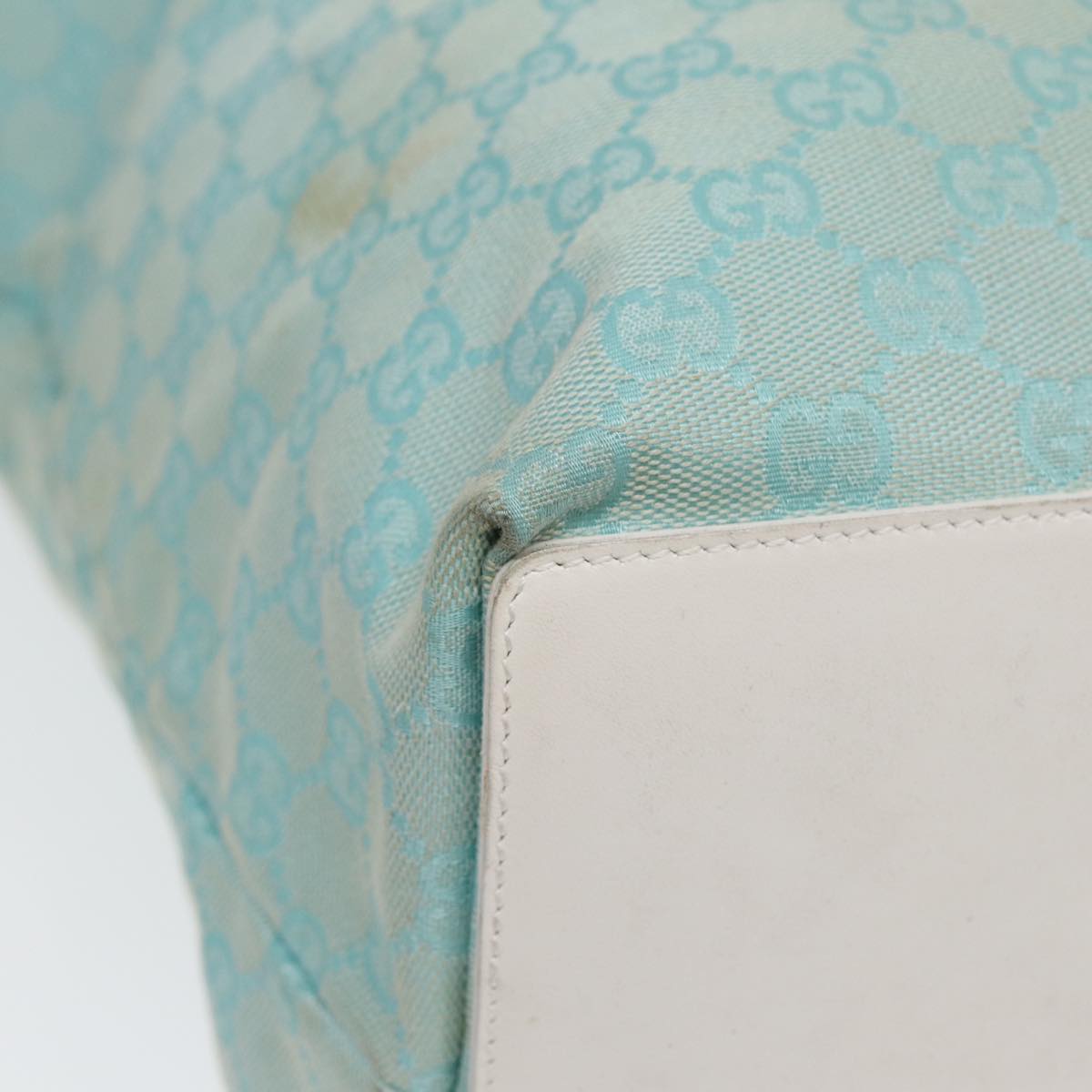 GUCCI GG Canvas Tote Bag Light Blue White Gold 002 1097 Auth 89242