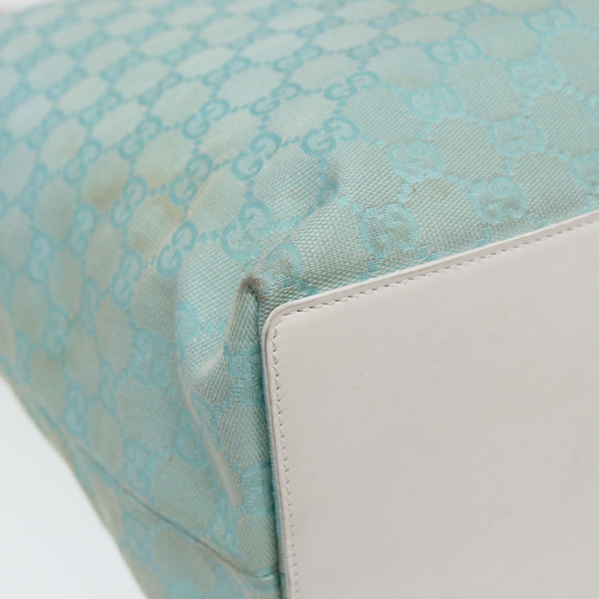 GUCCI GG Canvas Tote Bag Light Blue White Gold 002 1097 Auth 89242