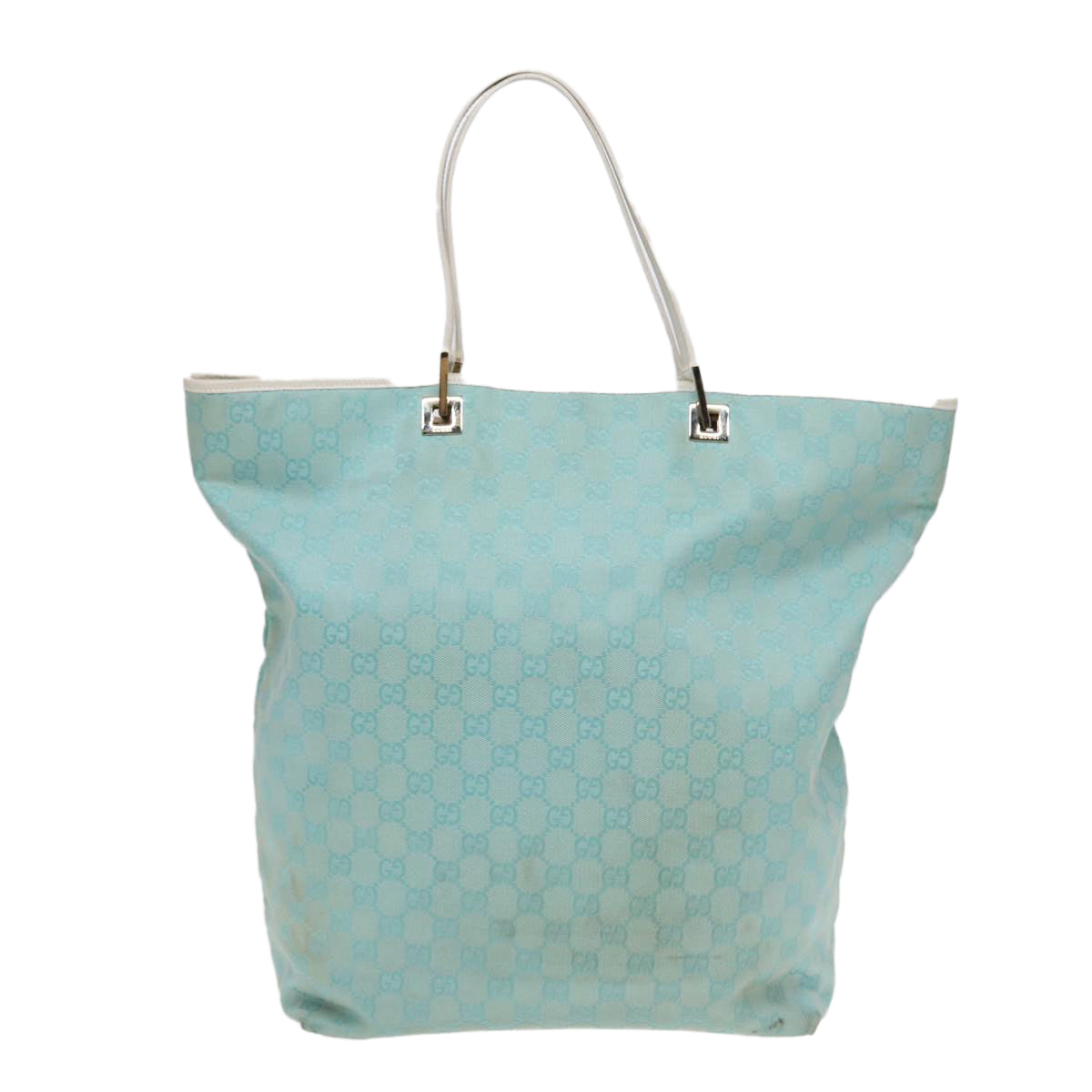GUCCI GG Canvas Tote Bag Light Blue White Gold 002 1097 Auth 89242