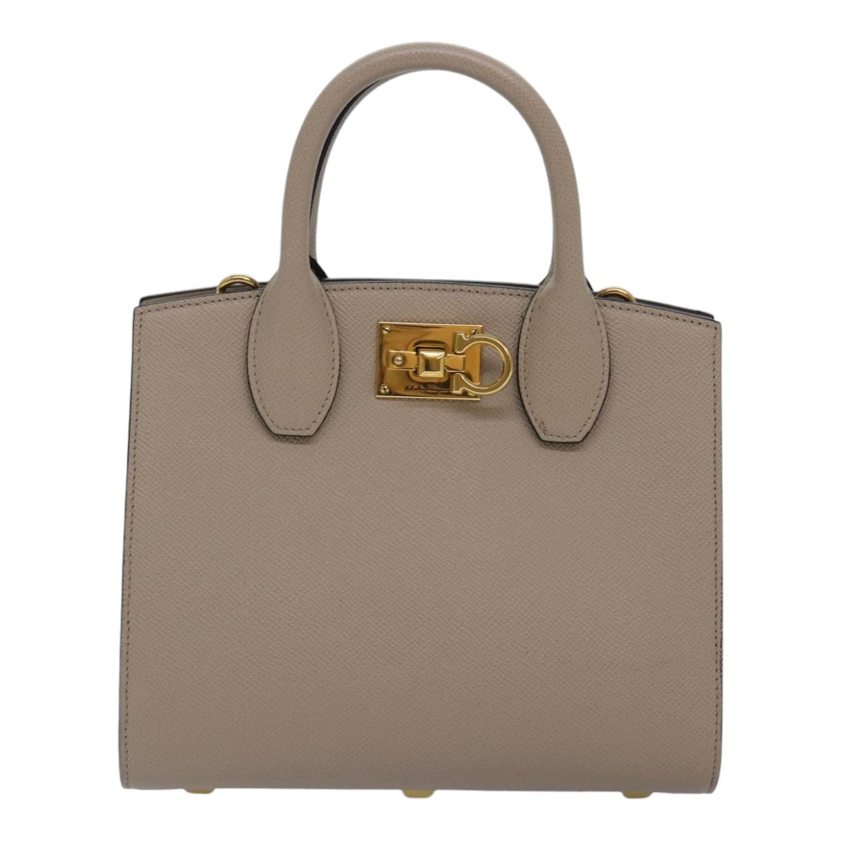 Salvatore Ferragamo Gancini Hand Bag Leather 2way Beige Gold Auth 89248A