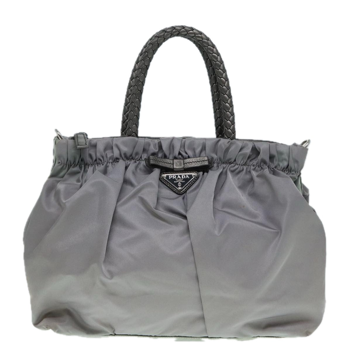 PRADA Hand Bag Nylon 2way Silver Gray Auth 89250