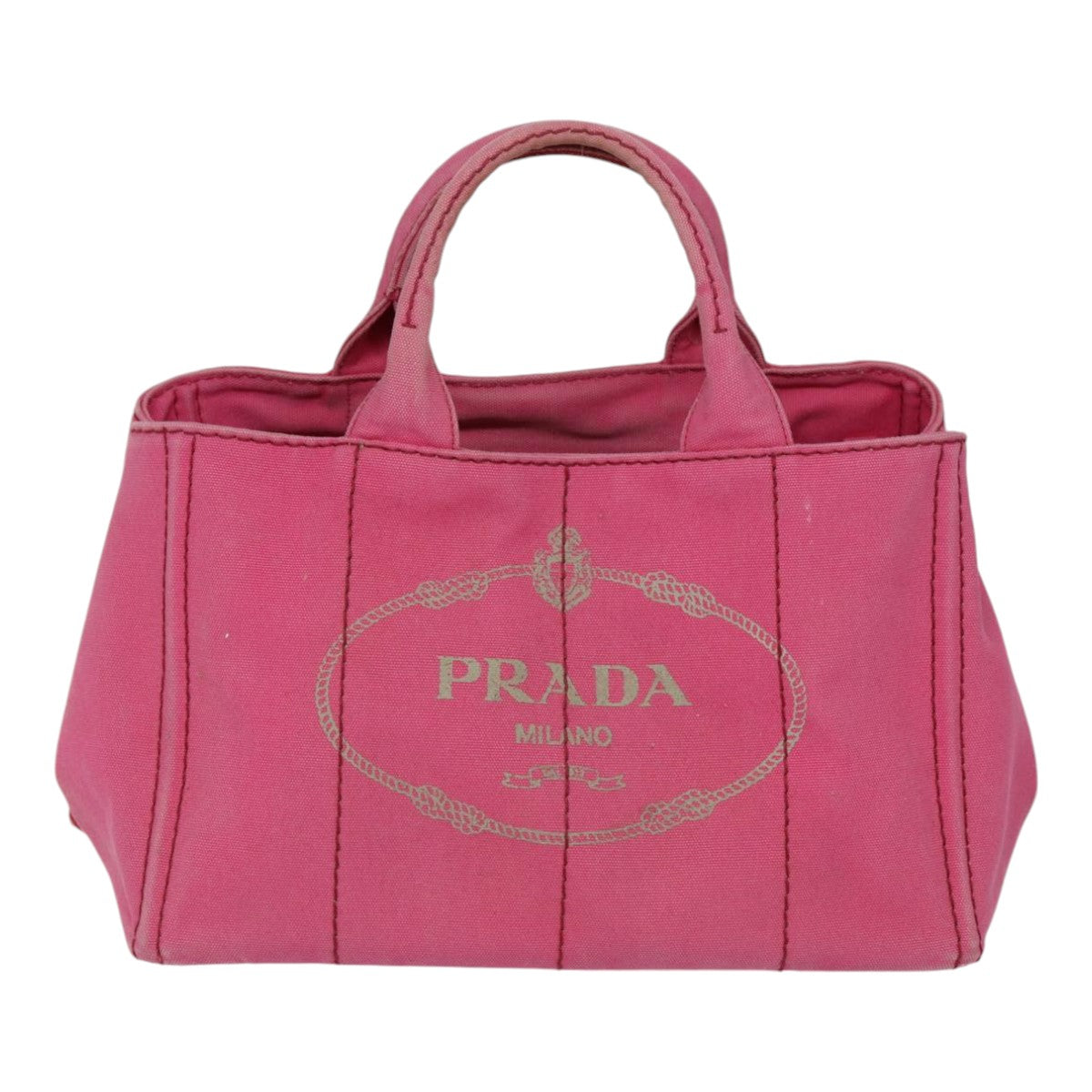 PRADA Canapa MM Hand Bag Canvas 2way Pink Gold Auth 89253