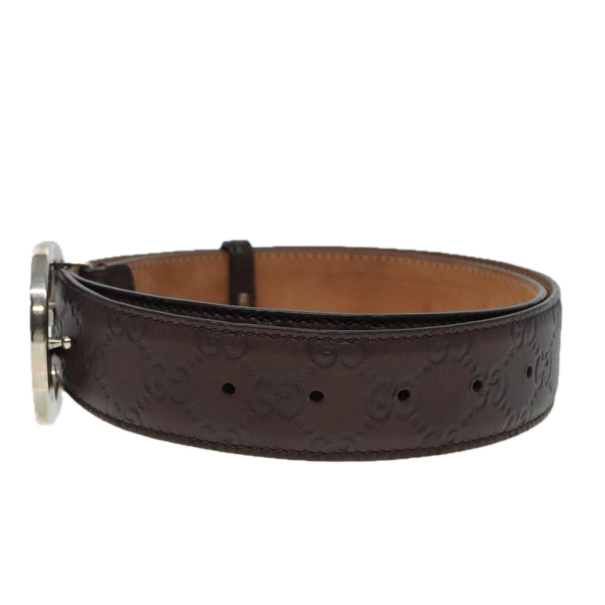 GUCCI Interlocking Guccissima GG Canvas Belt 39.8"" Brown 114984 Auth 89259