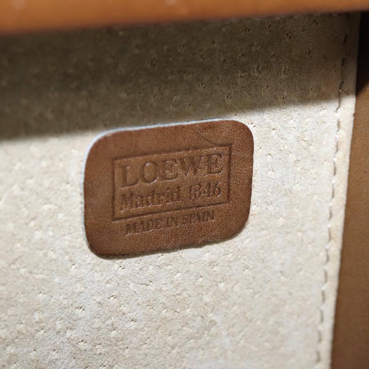 LOEWE Anagram Trunk Leather Beige Gold Auth 89272