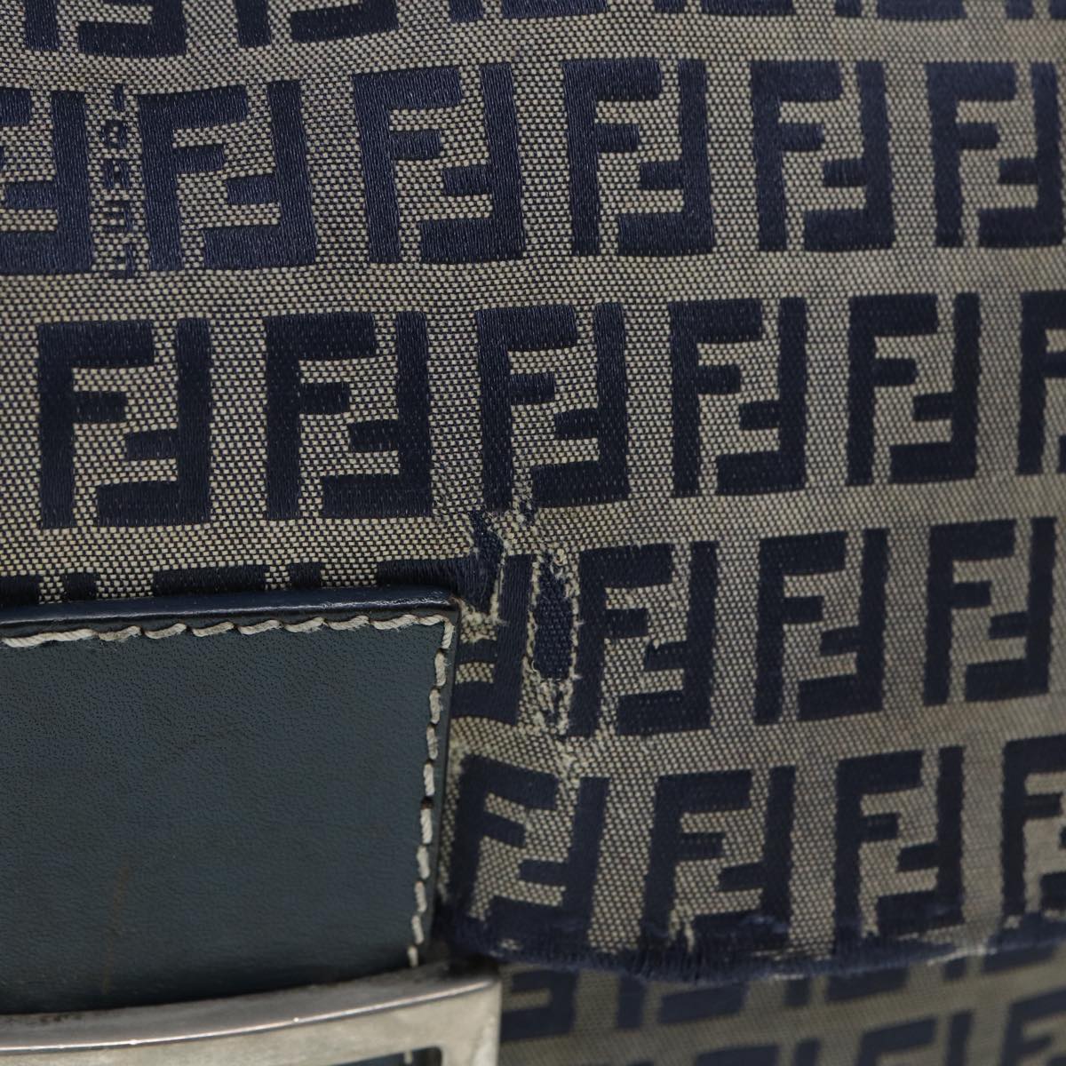 FENDI Zucchino Canvas Mamma bucket Hand Bag Navy Auth 89278