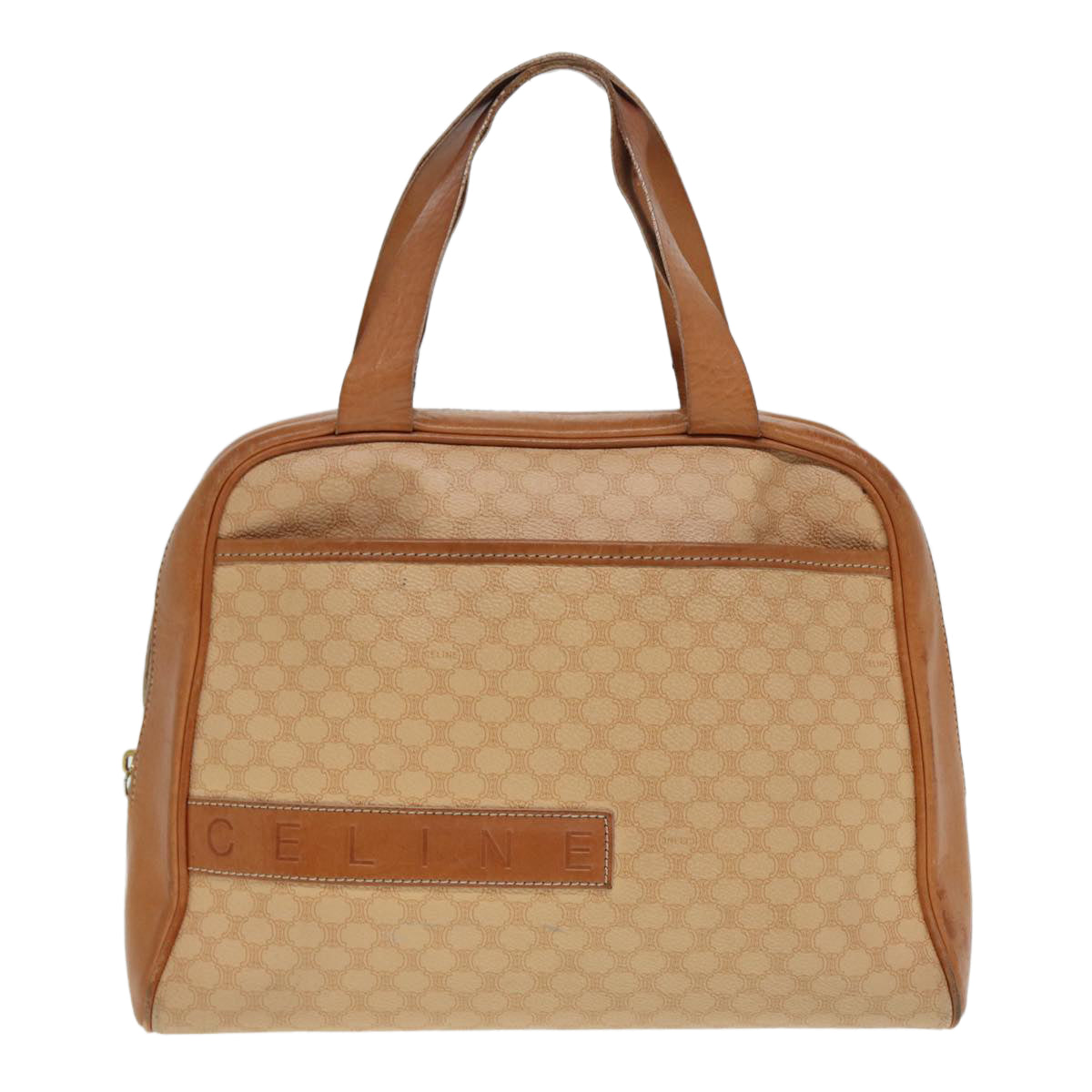 CELINE Macadam Canvas Hand Bag PVC Beige Auth 89286