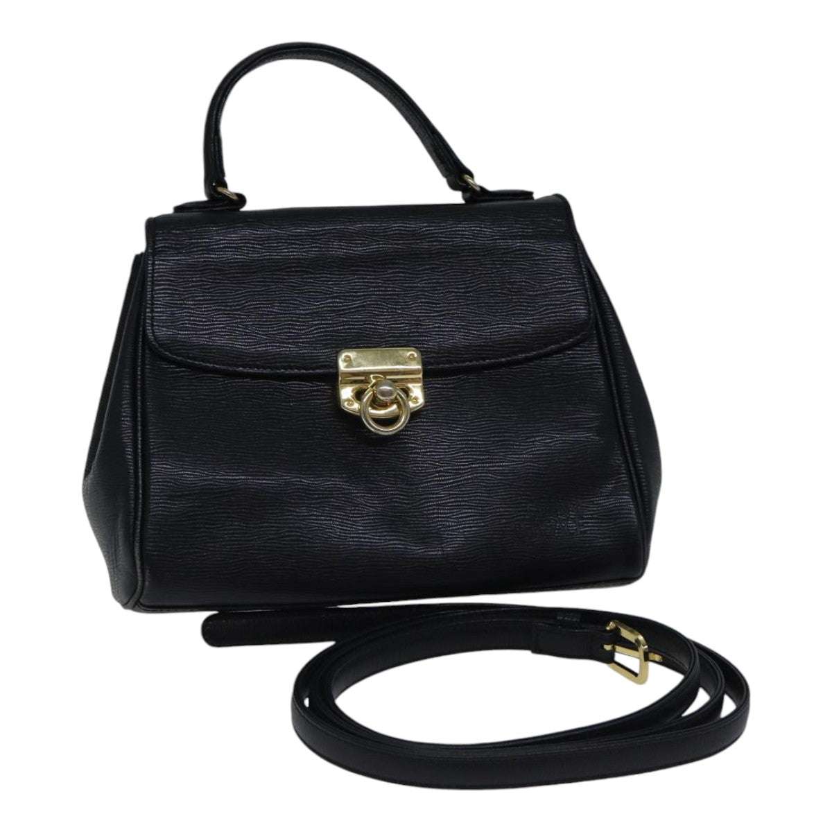 Gianni Versace Hand Bag Leather 2way Black Auth 89308