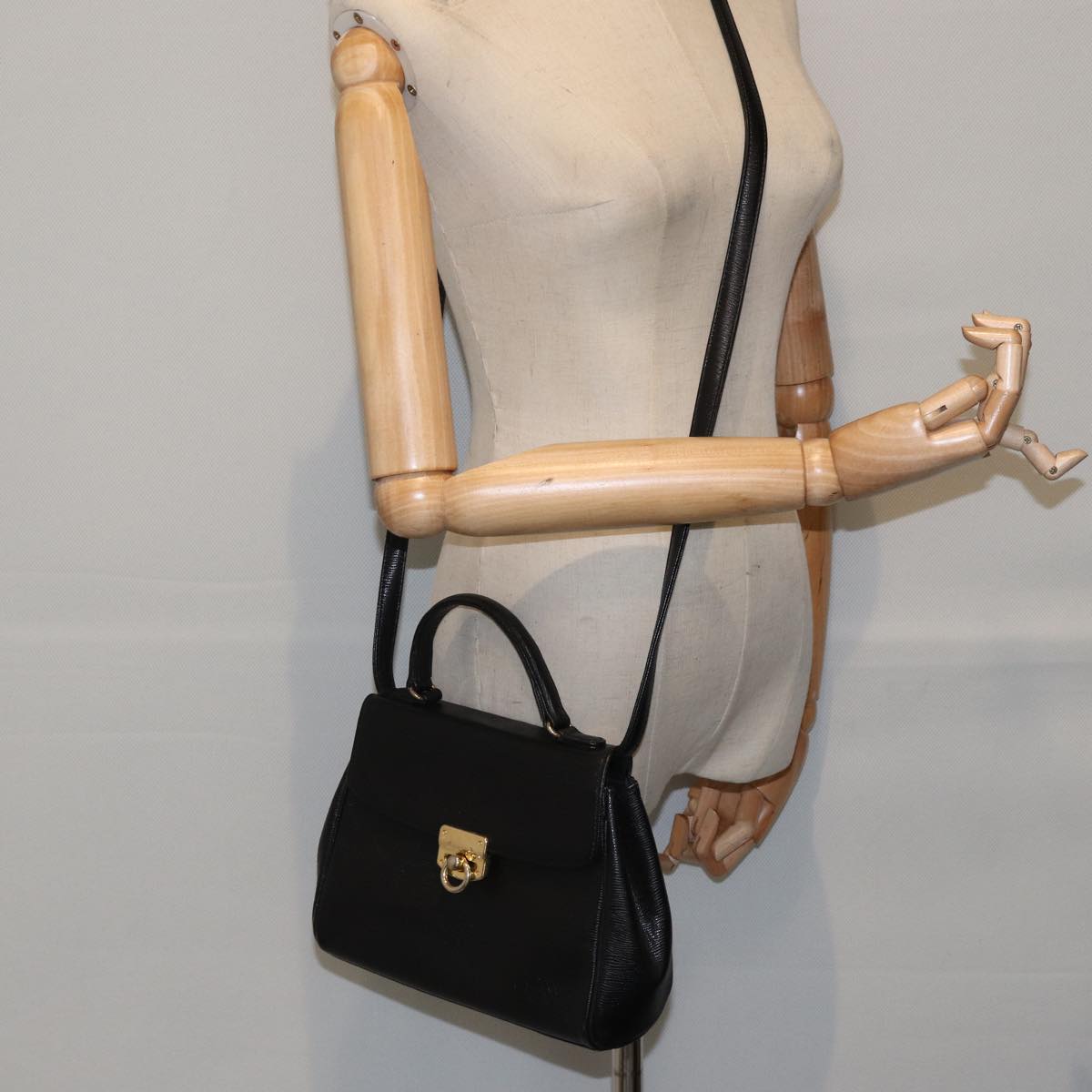 Gianni Versace Hand Bag Leather 2way Black Auth 89308