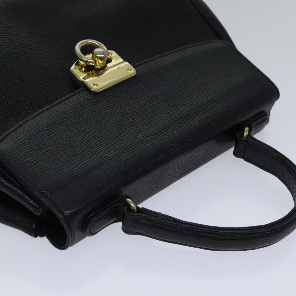 Gianni Versace Hand Bag Leather 2way Black Auth 89308