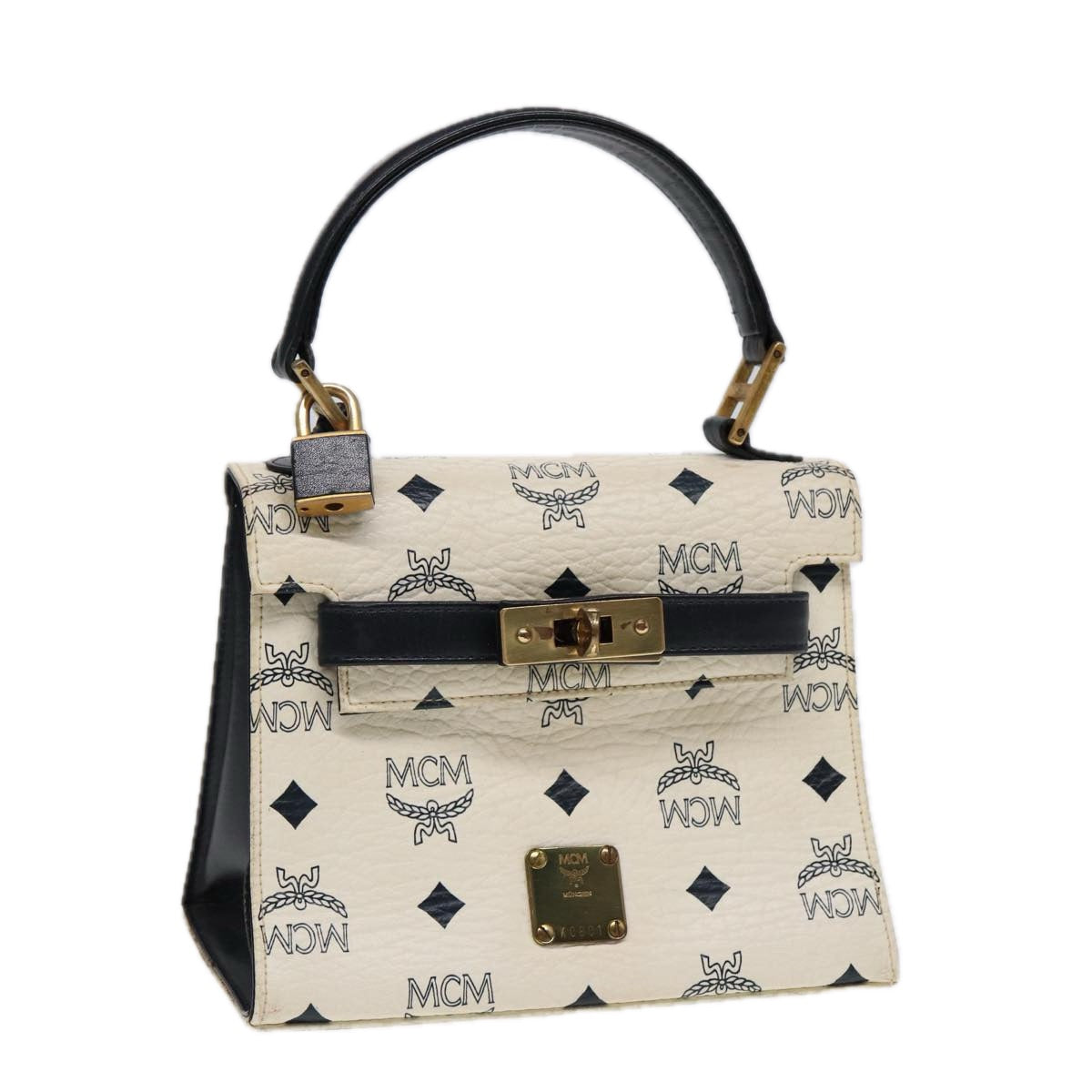 MCM Vicetos Logogram Hand Bag PVC White Auth 89310