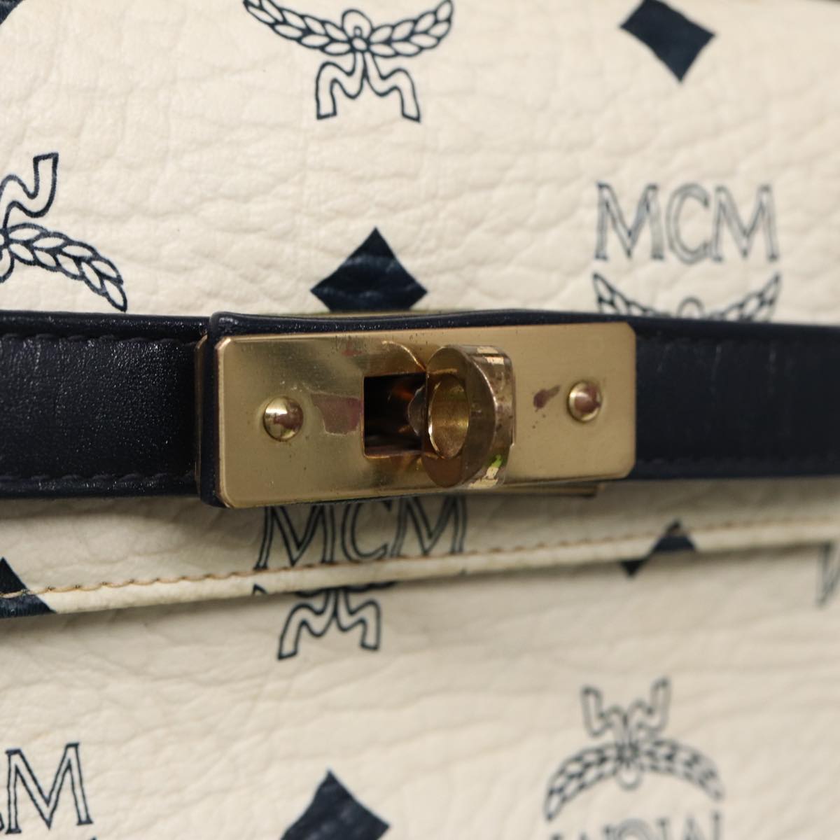 MCM Vicetos Logogram Hand Bag PVC White Auth 89310