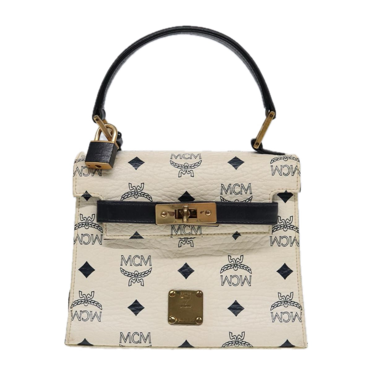 MCM Vicetos Logogram Hand Bag PVC White Auth 89310