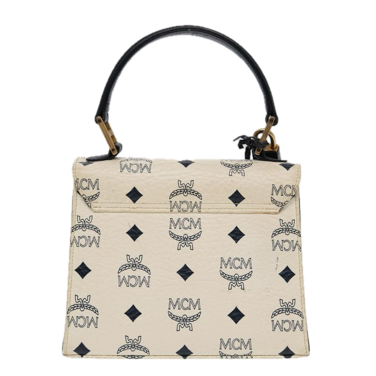 MCM Vicetos Logogram Hand Bag PVC White Auth 89310