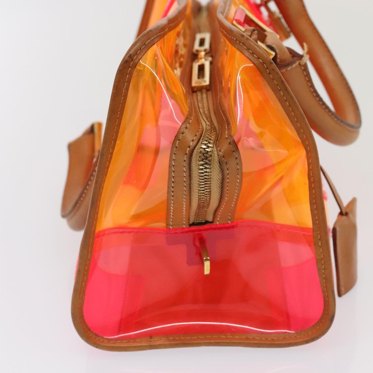 LOEWE Anagram Americana 28 Hand Bag Vinyl Orange Gold Auth 89314