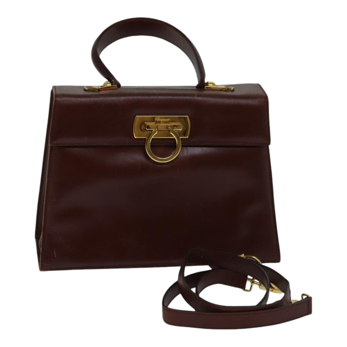 Salvatore Ferragamo Gancini Hand Bag Leather 2way Brown Auth 89315