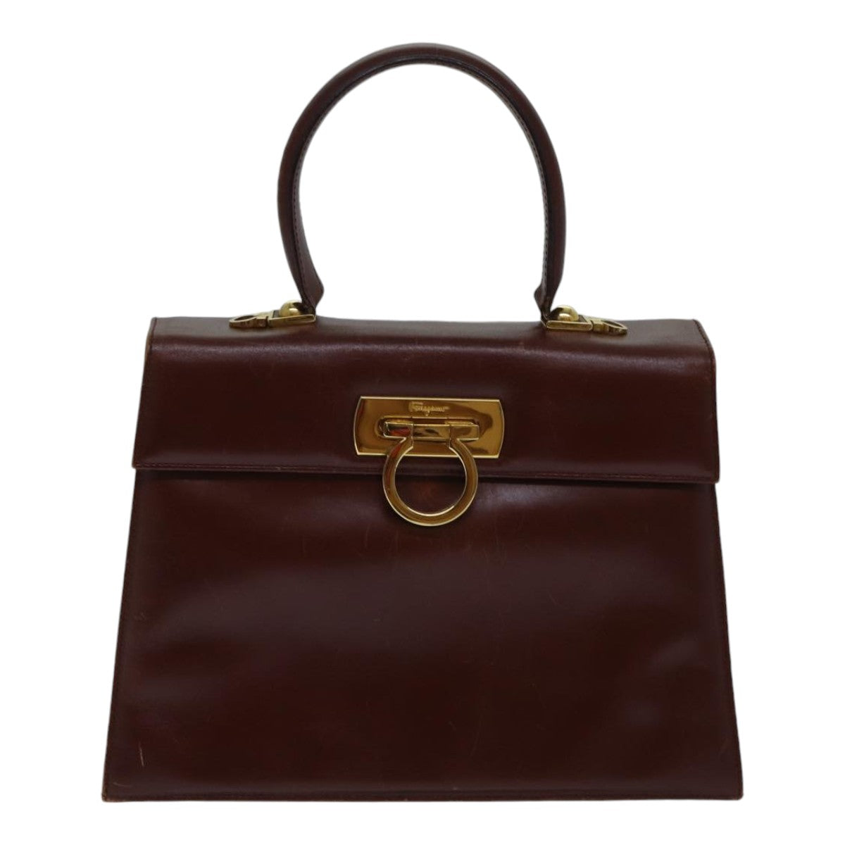 Salvatore Ferragamo Gancini Hand Bag Leather 2way Brown Auth 89315